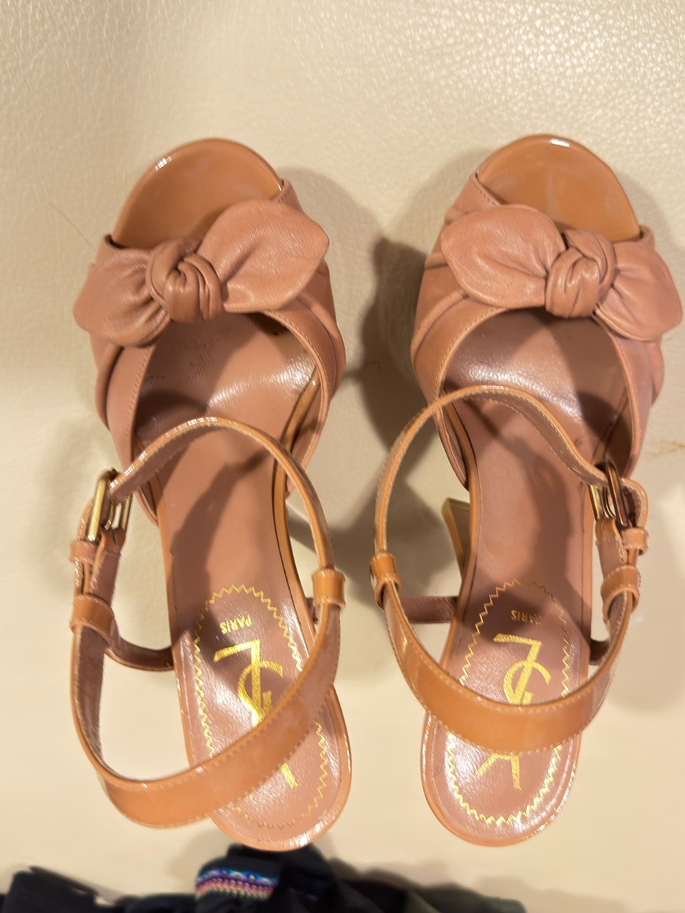Saint Laurent Tan Knotted Leather Slingback Heels - Picture 2 of 10